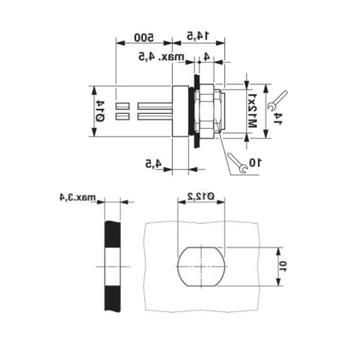 M8 4Pin、母头直型、法兰插座、板后安装、63SA41-XXX