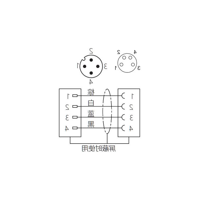 M8转M12 4Pin、M8母头90°转M12公头直型、双端预铸PVC非柔性电缆、灰色护套、63D283-XXX