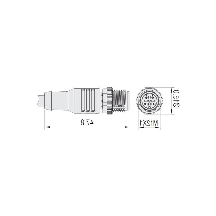 M12 5Pin、公头直型、单端预铸电缆、防焊渣PUR材质、黄色护套、64T071-XXX